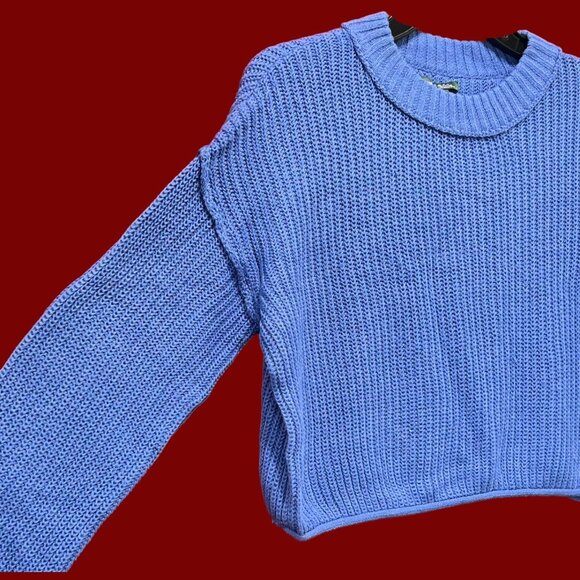 Wild Fable - Women's Ribbed Knit Crop Sweater Long Sleeve Crew Neck - Blue - XS - Picture 12 of 13